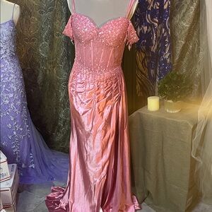Glamorous Pink Beaded Prom Dress